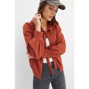 Anthropologie t.l.a Cropped Emmanuel Burgundy Puff Sleeve Zip-Up Jacket Sz Small